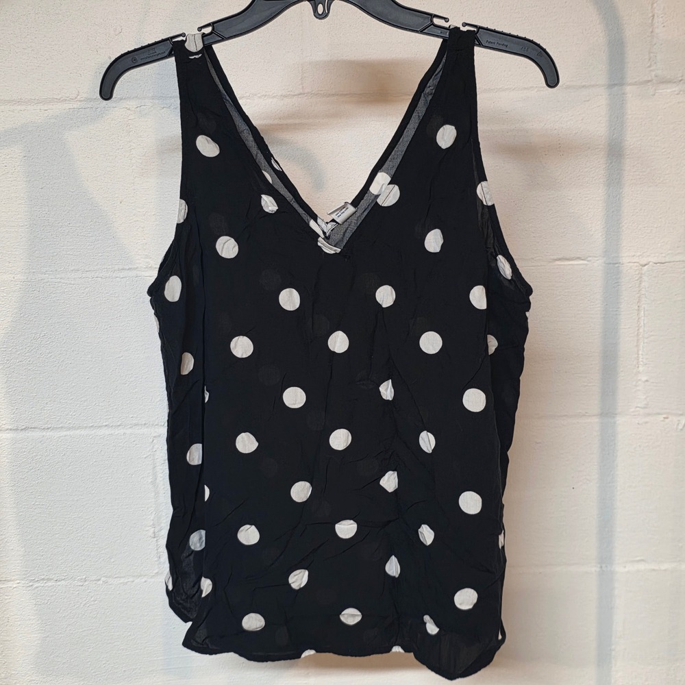 Old Navy Womens Large Black White Polka Dot V-Neck Sleeveless Rayon Tank Top